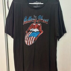 The Rolling Stones Black Tee with American Flag Tongue